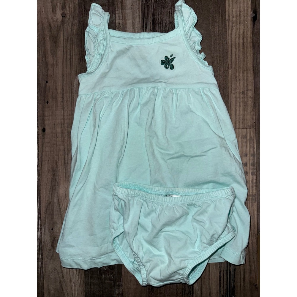 Carters Baby Girl Mint Green Ruffle Sleeve Dress with Diaper Cover 18M Hibiscus